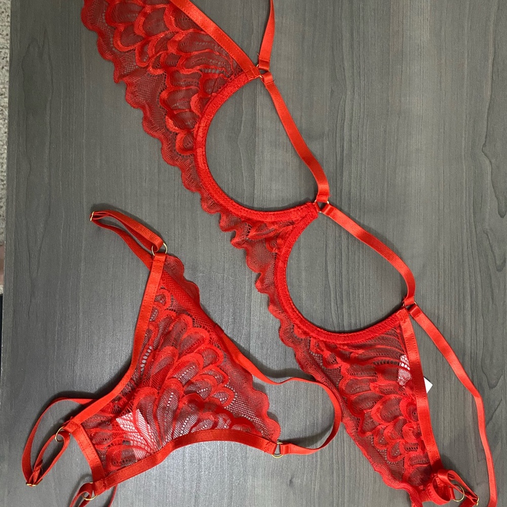 NWOT. Red crotchless cupless lacy lingerie